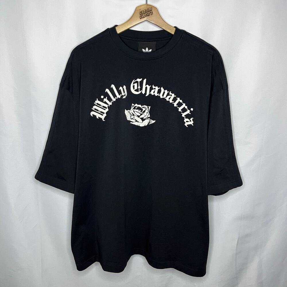 Willy Chavarria Adidas Rose Jersey Logo Signature T Shirt Black M fits like XXL